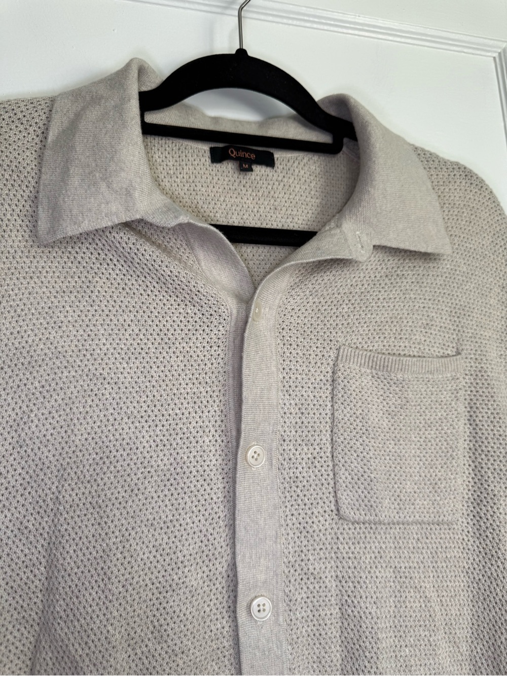 Quince 100% Organic Cotton Mesh Stitch Button-Up Sweater Polo Beige Old Money M - Picture 4 of 14